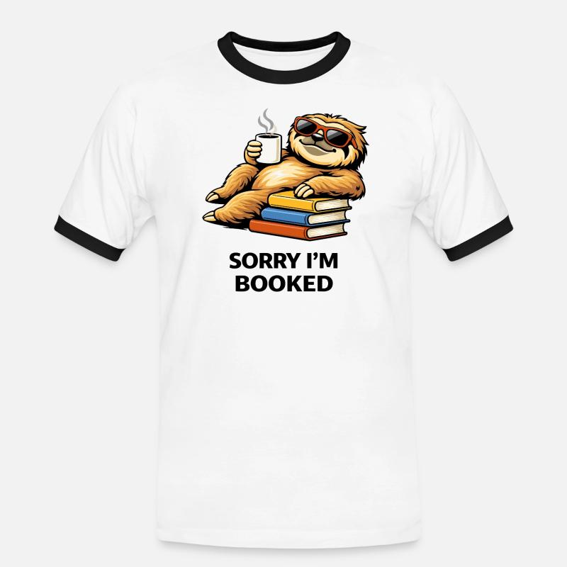 Cozy Sloth Reading Stack - Men's Ringer Shirt - white/black