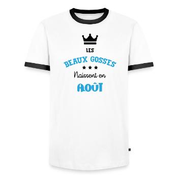 Cadeau naissance bébé garçon Août Beaux Gosses BG - T-shirt contrasté Homme - blanc/noir - Devant - AI Model Female 172 light (172cm) & AI Model Male 178 dark (178cm)