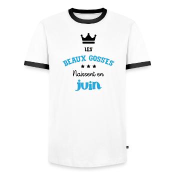 Cadeau naissance bébé garçon Juin Beaux Gosses BG - T-shirt contrasté Homme - blanc/noir - Devant - AI Model Female 172 light (172cm) & AI Model Male 178 dark (178cm)