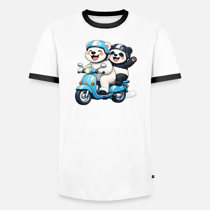 Orso Polare e Panda su uno scooter - Maglietta Contrast da uomo - bianco/nero