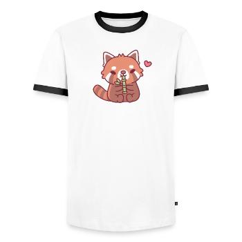 Cute Red Panda Loves Bamboo - Men's Ringer Shirt - white/black - Front - AI Model Female 172 light (172cm) & AI Model Male 178 dark (178cm)
