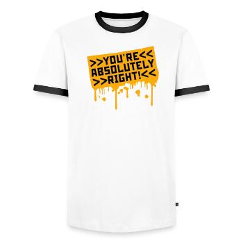 You're Absolutely Right Funny Sarcastic AI Logo - Men's Ringer Shirt - white/black - Front - AI Model Female 172 light (172cm) & AI Model Male 178 dark (178cm)