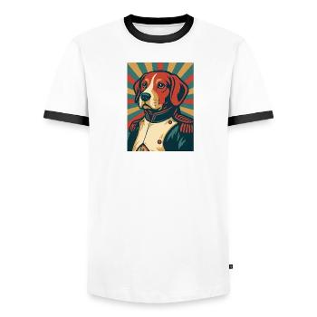 Dog General Style Poster Rétro Design Vintage - T-shirt contrasté Homme - blanc/noir - Devant - AI Model Female 172 light (172cm) & AI Model Male 178 dark (178cm)