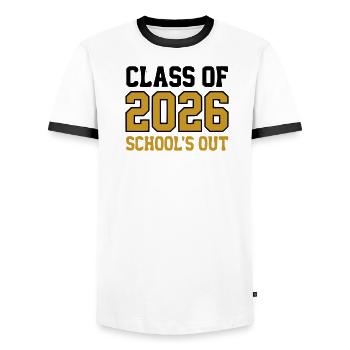 Logo des écoles de la promotion 2026 - T-shirt contrasté Homme - blanc/noir - Devant - AI Model Female 172 light (172cm) & AI Model Male 178 dark (178cm)