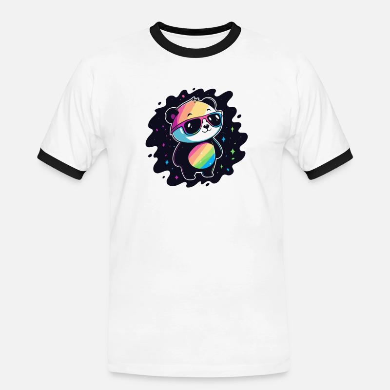 Panda Rainbow Galaxy Cool Glasses - Men's Ringer Shirt - white/black