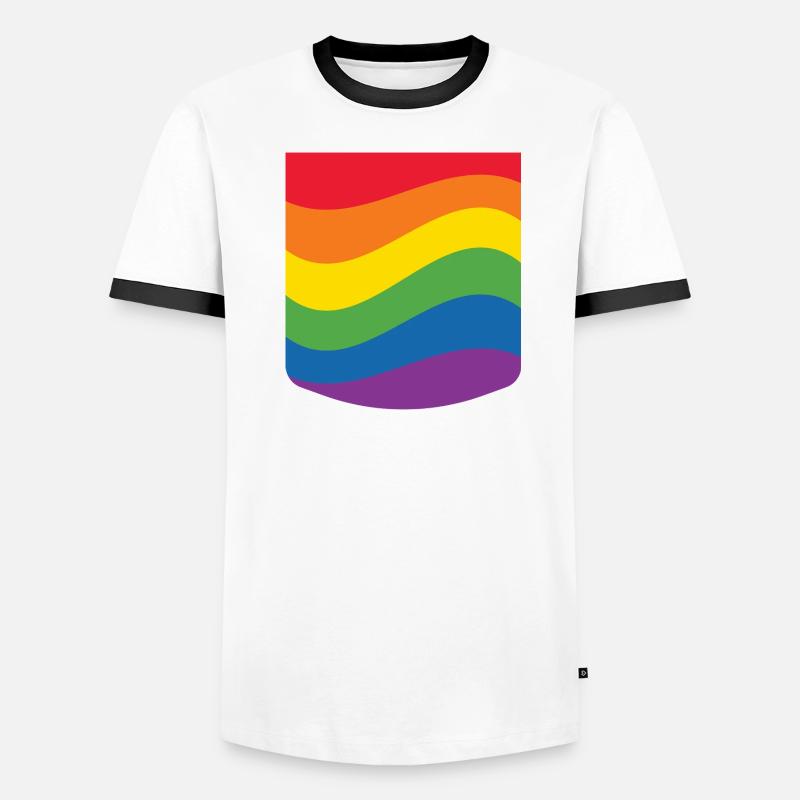 Rainbow Wave Pride Flag Minimal Design - Men's Ringer Shirt - white/black