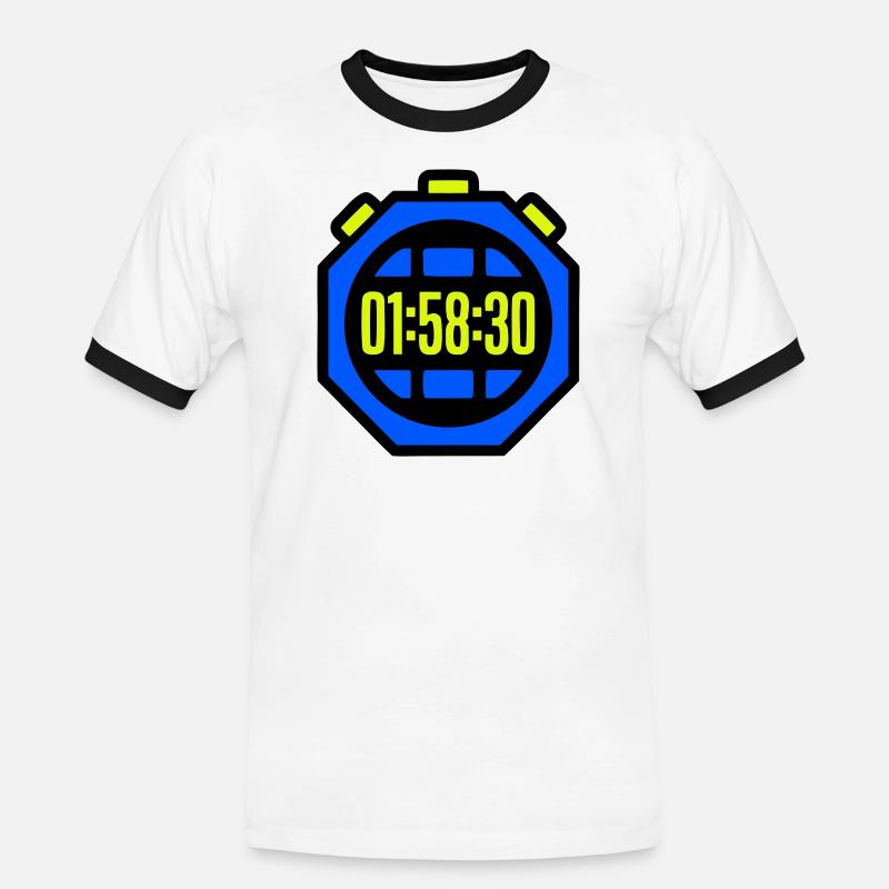 Stoppuhr Bestzeit Halbmarathon - Männer Kontrast-T-Shirt - Weiß/Schwarz