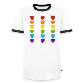 Pride Rainbow Hearts - Men's Ringer Shirt - white/black - Front - AI Model Female 172 light (172cm) & AI Model Male 178 dark (178cm)