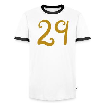 29 - Men's Ringer Shirt - white/black - Front - AI Model Female 172 light (172cm) & AI Model Male 178 dark (178cm)