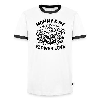 Look fleuri assorti de Maman et moi - T-shirt contrasté Homme - blanc/noir - Devant - AI Model Female 172 light (172cm) & AI Model Male 178 dark (178cm)