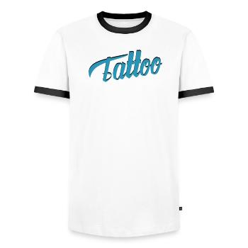 Écriture de tatouage en sarcelle-ci - T-shirt contrasté Homme - blanc/noir - Devant - AI Model Female 172 light (172cm) & AI Model Male 178 dark (178cm)