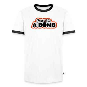 Calme comme une bombe Paradoxe Ironie Humour Blague explosive - T-shirt contrasté Homme - blanc/noir - Devant - AI Model Female 172 light (172cm) & AI Model Male 178 dark (178cm)