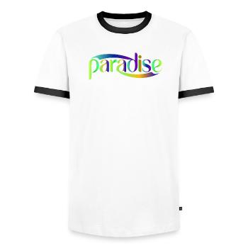 Conception du scénario Paradise Rainbow - T-shirt contrasté Homme - blanc/noir - Devant - AI Model Female 172 light (172cm) & AI Model Male 178 dark (178cm)