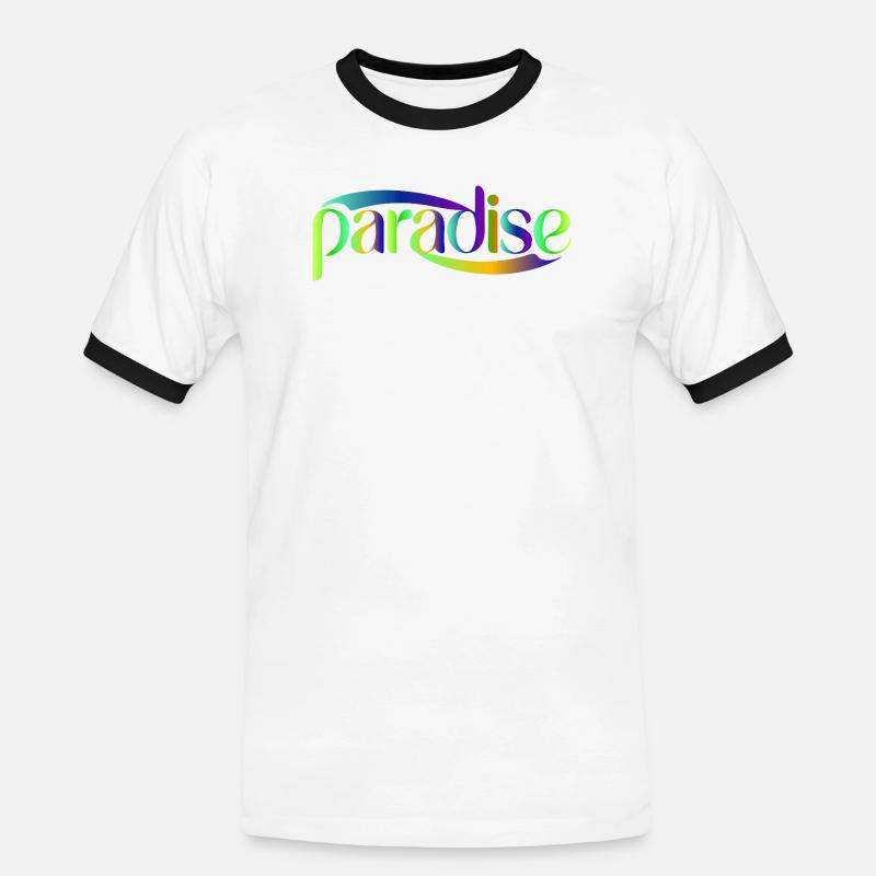 Paradise Rainbow Script Design - Men's Ringer Shirt - white/black