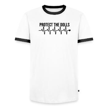 Protect_the_Dolls_love - Männer Kontrast-T-Shirt - Weiß/Schwarz - Vorne - AI Model Female 172 light (172cm) & AI Model Male 178 dark (178cm)