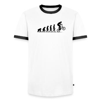Autocollant de maillot BMX Evolution pour BMX Rider - T-shirt contrasté Homme - blanc/noir - Devant - AI Model Female 172 light (172cm) & AI Model Male 178 dark (178cm)