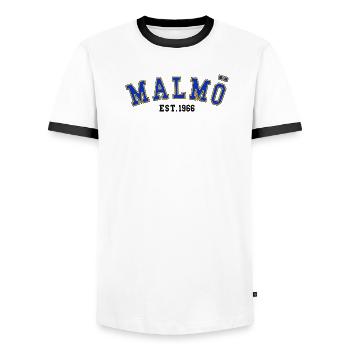 Malmö Est. 1966 - Men's Ringer Shirt - white/black - Front - AI Model Female 172 light (172cm) & AI Model Male 178 dark (178cm)