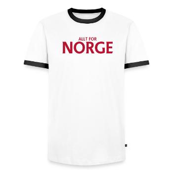 Allt för Norge – logo patriotique - T-shirt contrasté Homme - blanc/noir - Devant - AI Model Female 172 light (172cm) & AI Model Male 178 dark (178cm)