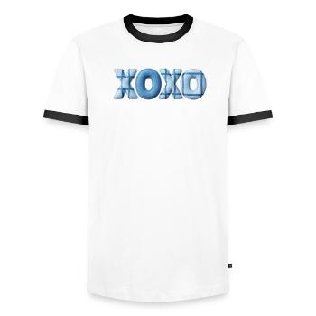 Look patchwork XOXO avec look tissu - T-shirt contrasté Homme - blanc/noir - Devant - AI Model Female 172 light (172cm) & AI Model Male 178 dark (178cm)