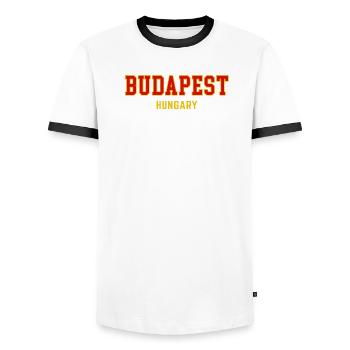 Budapest City Pride Varsity - Männer Kontrast-T-Shirt - Weiß/Schwarz - Vorne - AI Model Female 172 light (172cm) & AI Model Male 178 dark (178cm)