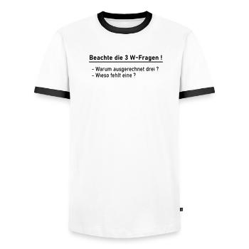 3 W-Fragen - Männer Kontrast-T-Shirt - Weiß/Schwarz - Vorne - AI Model Female 172 light (172cm) & AI Model Male 178 dark (178cm)