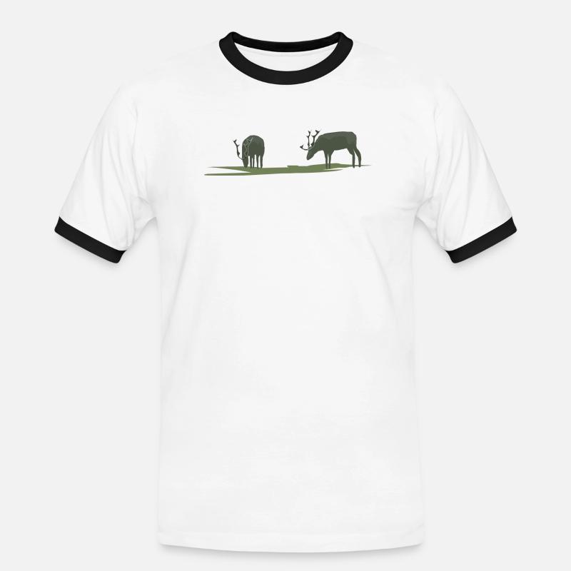 Elche oder Hirsche am Grasen - Männer Kontrast-T-Shirt - Weiß/Schwarz