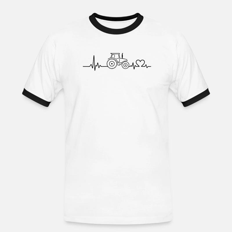 Traktor Puls EKG Herzfrequenz - Männer Kontrast-T-Shirt - Weiß/Schwarz