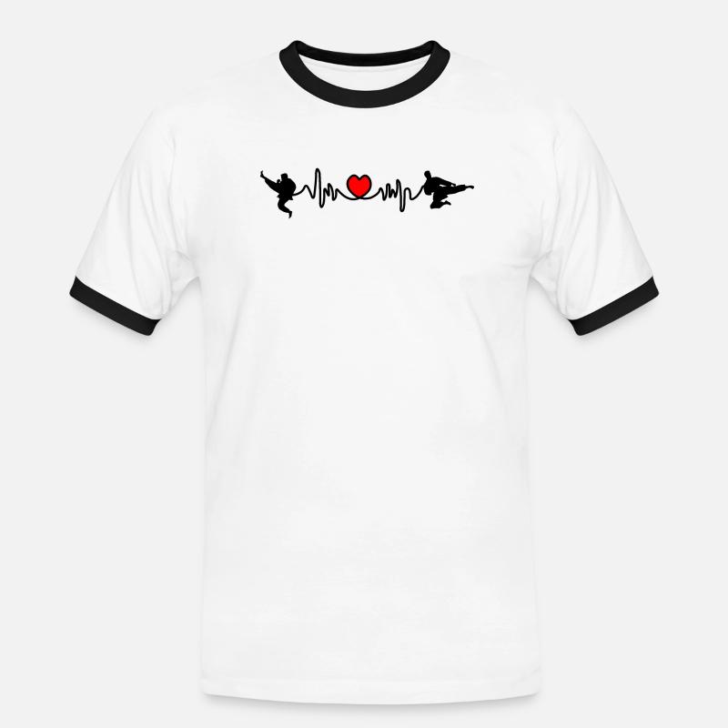 Karate Cardio oder Herzfrequenz mit Karate-Kicks - Männer Kontrast-T-Shirt - Weiß/Schwarz