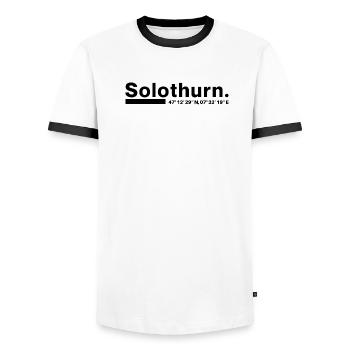 Solothurn coordinates Canton Switzerland - Men's Ringer Shirt - white/black - Front - AI Model Female 172 light (172cm) & AI Model Male 178 dark (178cm)