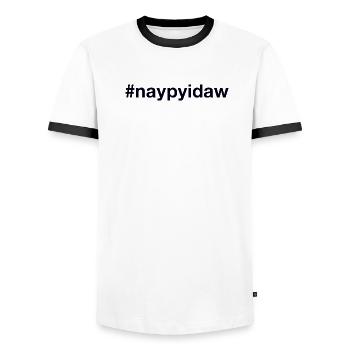 Naypyidaw, Myanmar - Men's Ringer Shirt - white/black - Front - AI Model Female 172 light (172cm) & AI Model Male 178 dark (178cm)