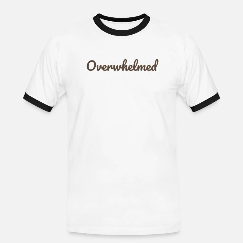 Overwhelms script text in brown - Men's Ringer Shirt - white/black