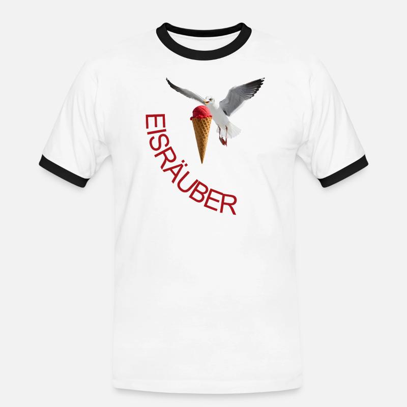 Möwe mit Eiscreme Eisräuber - Männer Kontrast-T-Shirt - Weiß/Schwarz