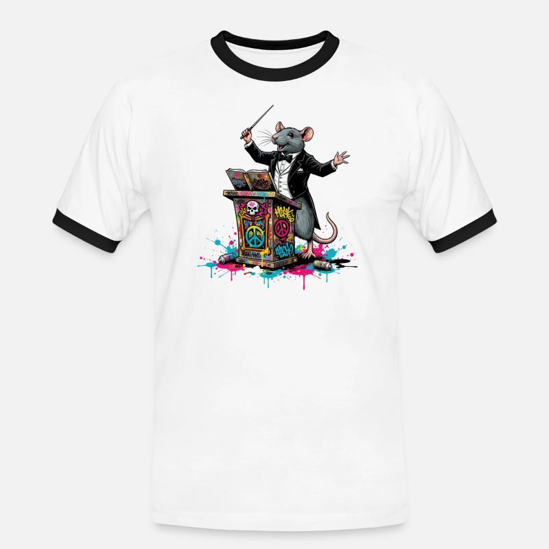 Dirigent | Graffiti-Ratten-DJ Gala - Männer Kontrast-T-Shirt - Weiß/Schwarz