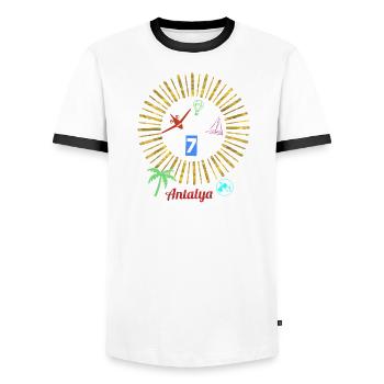 Cercle magique de la plage d’Antalya - T-shirt contrasté Homme - blanc/noir - Devant - AI Model Female 172 light (172cm) & AI Model Male 178 dark (178cm)