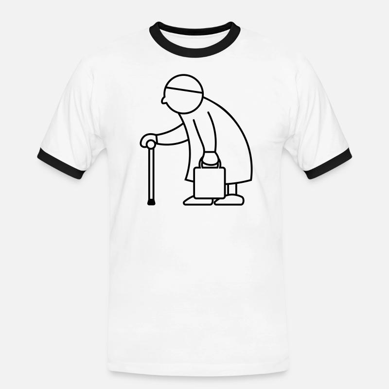 Alte Dame mit Einkaufstasche - Männer Kontrast-T-Shirt - Weiß/Schwarz