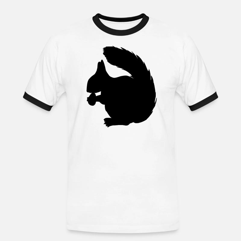 Eichhörnchen mit Nussschattenfigur - Männer Kontrast-T-Shirt - Weiß/Schwarz