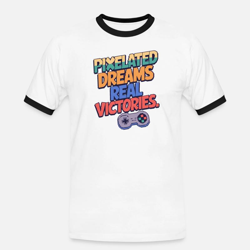 PIXELIGE TRÄUME, ECHTE SIEGE - Männer Kontrast-T-Shirt - Weiß/Schwarz