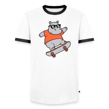 Cooles Nilpferd Skater Skateboard Vektor - Männer Kontrast-T-Shirt - Weiß/Schwarz - Vorne - AI Model Female 172 light (172cm) & AI Model Male 178 dark (178cm)