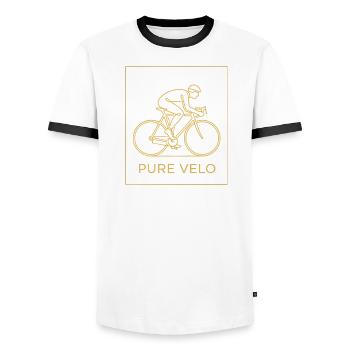 Pure Velo Gold Line Radfahrer - Männer Kontrast-T-Shirt - Weiß/Schwarz - Vorne - AI Model Female 172 light (172cm) & AI Model Male 178 dark (178cm)