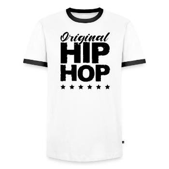 Original Hip Hop - Men's Ringer Shirt - white/black - Front - AI Model Female 172 light (172cm) & AI Model Male 178 dark (178cm)