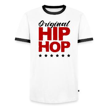 Hip Hop Schriftzug Rot Distressed - Männer Kontrast-T-Shirt - Weiß/Schwarz - Vorne - AI Model Female 172 light (172cm) & AI Model Male 178 dark (178cm)