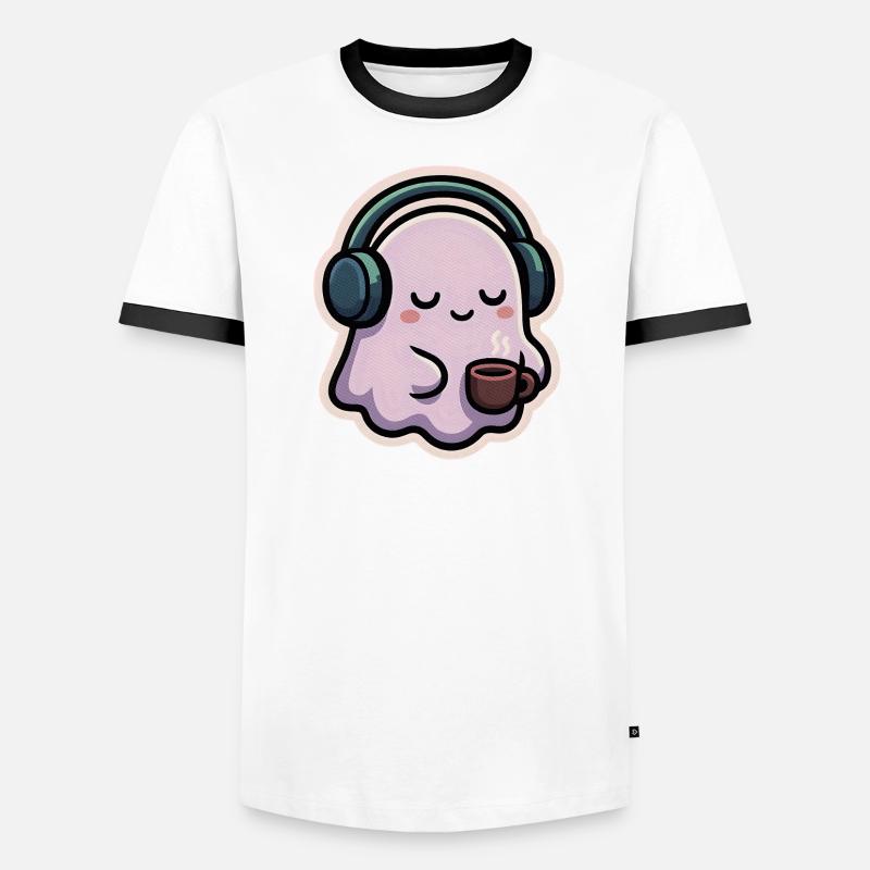 Entspannter Geist mit Kopfhörern und Kaffee - Männer Kontrast-T-Shirt - Weiß/Schwarz