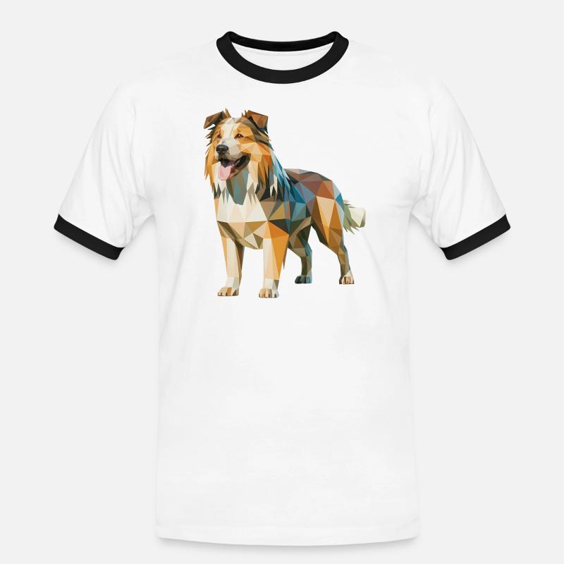Australian Shepherd - Cooles Low Poly Logo - Männer Kontrast-T-Shirt - Weiß/Schwarz