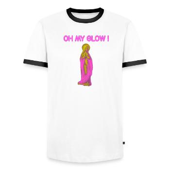 Oh My Glow Vierge Marie Auréole Or - T-shirt contrasté Homme - blanc/noir - Devant - AI Model Female 172 light (172cm) & AI Model Male 178 dark (178cm)