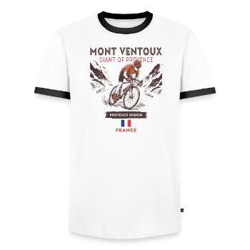 Mont Ventoux Cycling - Road Bike Design - Men's Ringer Shirt - white/black - Front - AI Model Female 172 light (172cm) & AI Model Male 178 dark (178cm)