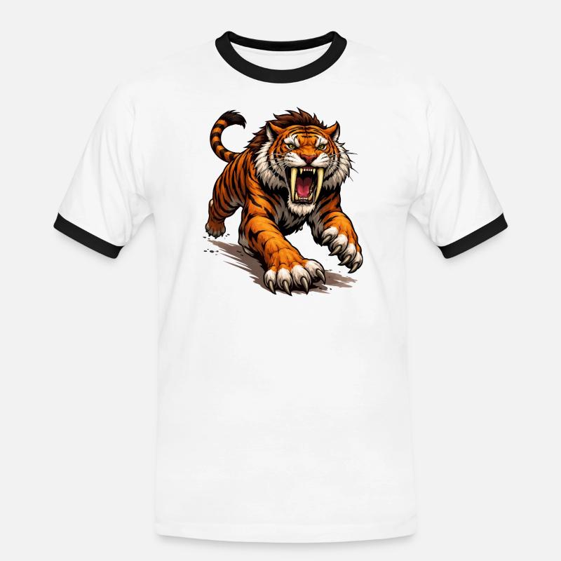 Comic Tiger Angriff - Männer Kontrast-T-Shirt - Weiß/Schwarz