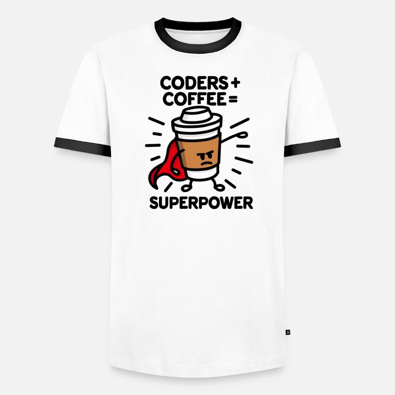 Coders + coffee = superpower (superhero) light - Männer Kontrast-T-Shirt - Weiß/Schwarz