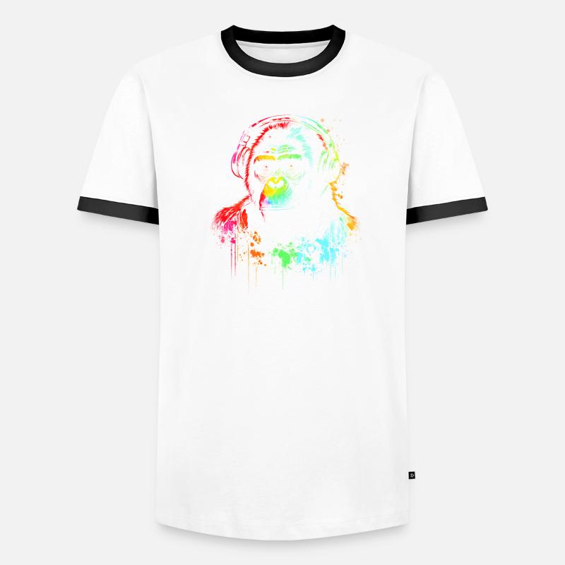 Regenbogen Gorilla Kopfhörer - Männer Kontrast-T-Shirt - Weiß/Schwarz