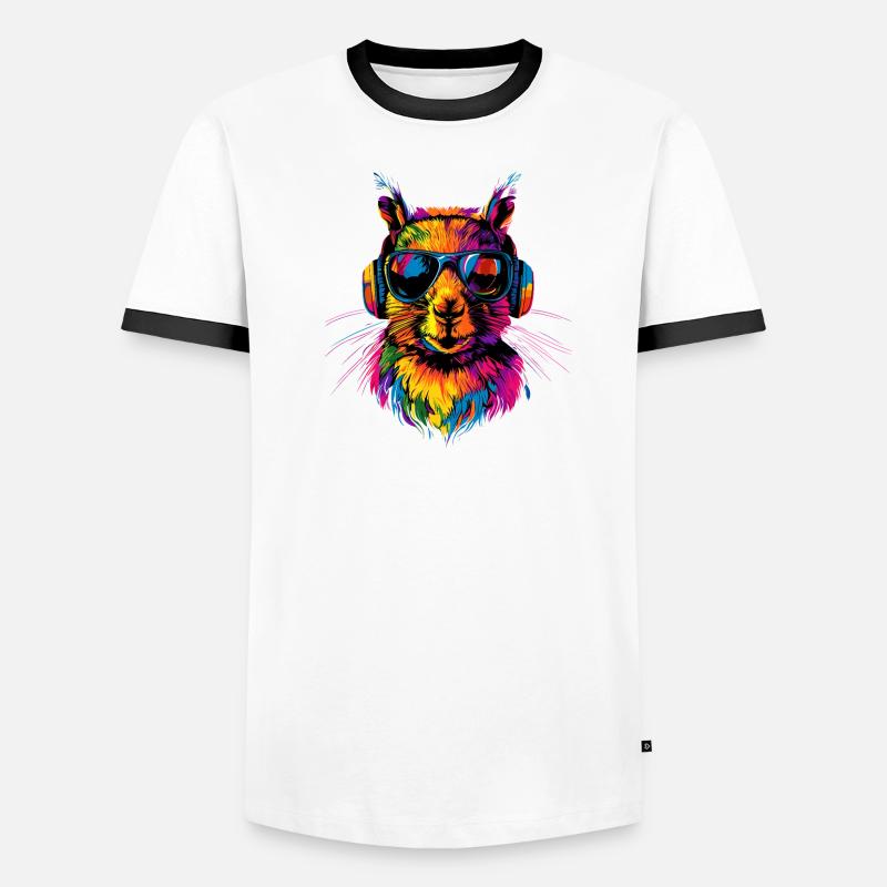 Eichhörnchen Kopfhörer Bunt Popart DJ Eichhörnchen - Männer Kontrast-T-Shirt - Weiß/Schwarz
