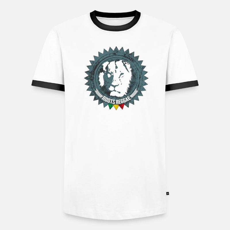 Rootsreggae Abzeichen Logo mit Löwe - Männer Kontrast-T-Shirt - Weiß/Schwarz